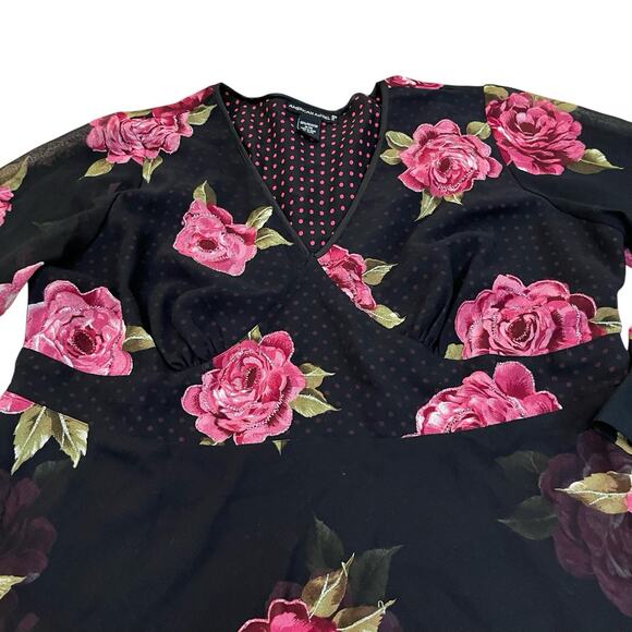 Y2K Floral Babydoll Blouse Size 18/20 Whimsigoth Embroidered Black Peplum - Picture 2 of 9